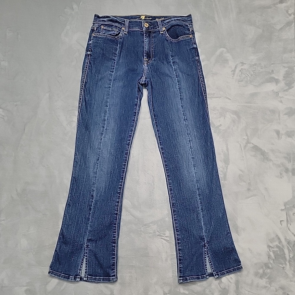7 For All Mankind Jeans Women 30x28 Blue Cropped Boot Seam Front Split Hem Denim